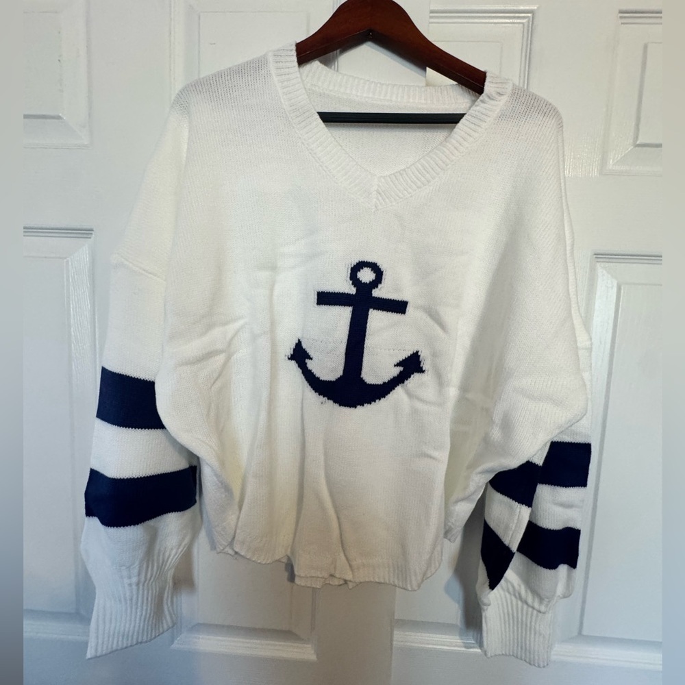Nautical White and Navy Sweater